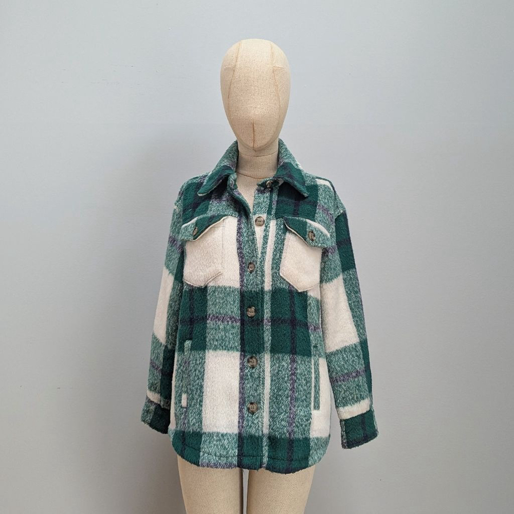 Avec Les Filles Green White Plaid Jacket Shacket - XS